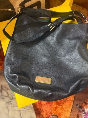 Marc by Marc Jacobs Black Pebbled Leather Shoulder Hobo with Gold Plaque